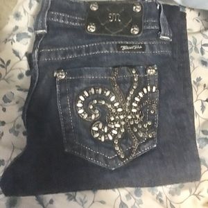 Miss Me Fleur de Lis straight leg dark wash jeans